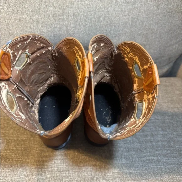 Justin Square Toe Men's Brown & Orange Western Cowboy Boots Size 12D - Picture 11 of 12